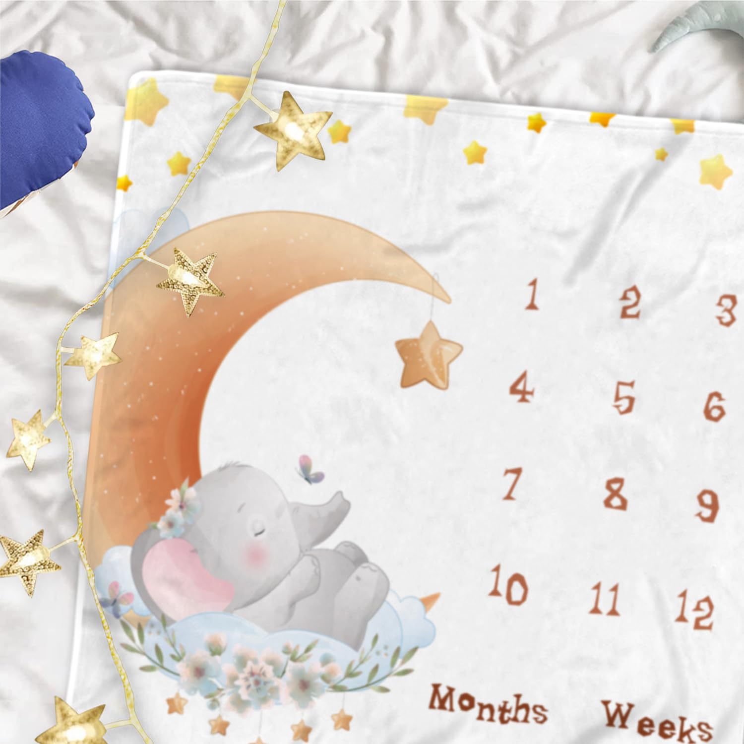 QICAIYUN Baby Milestone Monthly Blanket Elephant Desgin Baby First Year Calendar Growth Chart Play Mat Large 48" x48'' Baby Photography Props YUNBTZT114