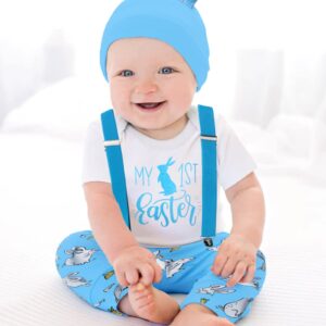 AGAPENG Baby Boy Easter Outfit Easter Outfit Baby Boy My First Easter Baby Boy Outfit Baby Boy Easter Outfit 0-3 Month Infant Short Sleeve Romper Bunny Suspender Pants Rabbit Ears Hat Blue