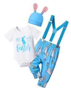 agapeng baby boy easter outfit easter outfit baby boy my first easter baby boy outfit baby boy easter outfit 0-3 month infant short sleeve romper bunny suspender pants rabbit ears hat blue