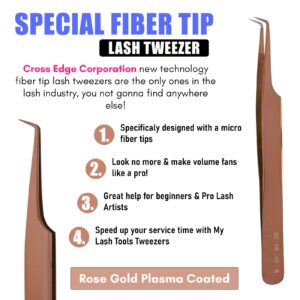 My Lash Tools Fiber Tip Lash Tweezers for Eyelash Extension Curved 90 Degree Angle Boot Tweezer Best for Volume, Individual Isolation & Classic Lashes Stainless Steel Lash Supply (Rose Gold)