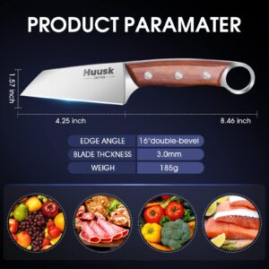 Huusk Japan Knife Small Meat Knife Portable Kitchen Knives for Steak Fruit Carbon Steel Boning Knife Vegetable Knife with Sheath Outdoor Cooking Knife for Kitchen BBQ Fishing and Camping, 4.25''