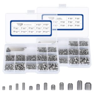 jrouth 1000pcs metric + sae set screw assortment kit, internal hex drive cup-point allen screws set 304 stainless steel grub screw (m3-m8, 1/8""-40 to 5/16""-18)