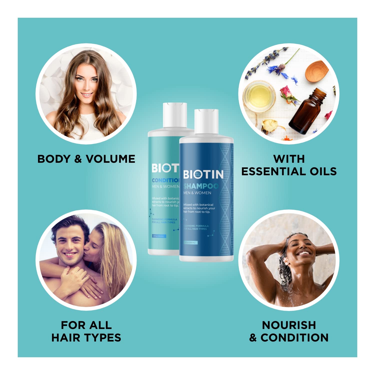 Hair Thickening Products for Women and Men - Sulfate Free Hair Thickening Shampoo and Biotin Hair Growth Conditioner plus Hair Oil for Dry Damaged Hair and Growth with Rosemary Oil for Hair Growth