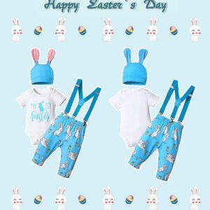 AGAPENG Baby Boy Easter Outfit Easter Outfit Baby Boy My First Easter Baby Boy Outfit Baby Boy Easter Outfit 0-3 Month Infant Short Sleeve Romper Bunny Suspender Pants Rabbit Ears Hat Blue