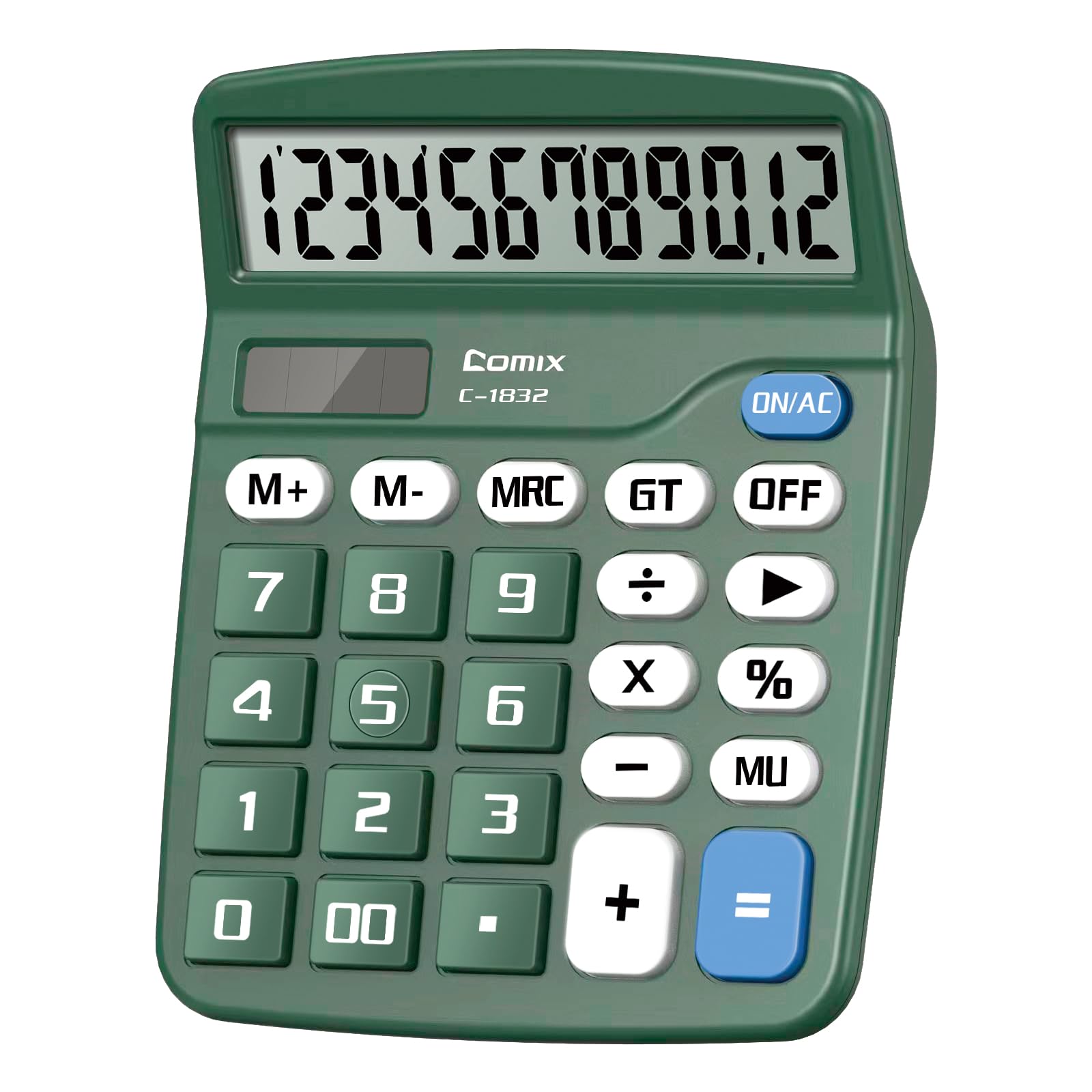 Comix Desktop Calculator 12 Digit with Large LCD Display and Big Button, 12 Digits Baisc Calculator, Solar Battery Dual Powered, for Office Home School C-1832(Green)