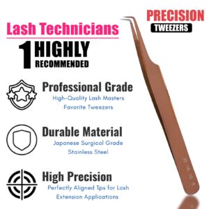 My Lash Tools Fiber Tip Lash Tweezers for Eyelash Extension Curved 90 Degree Angle Boot Tweezer Best for Volume, Individual Isolation & Classic Lashes Stainless Steel Lash Supply (Rose Gold)