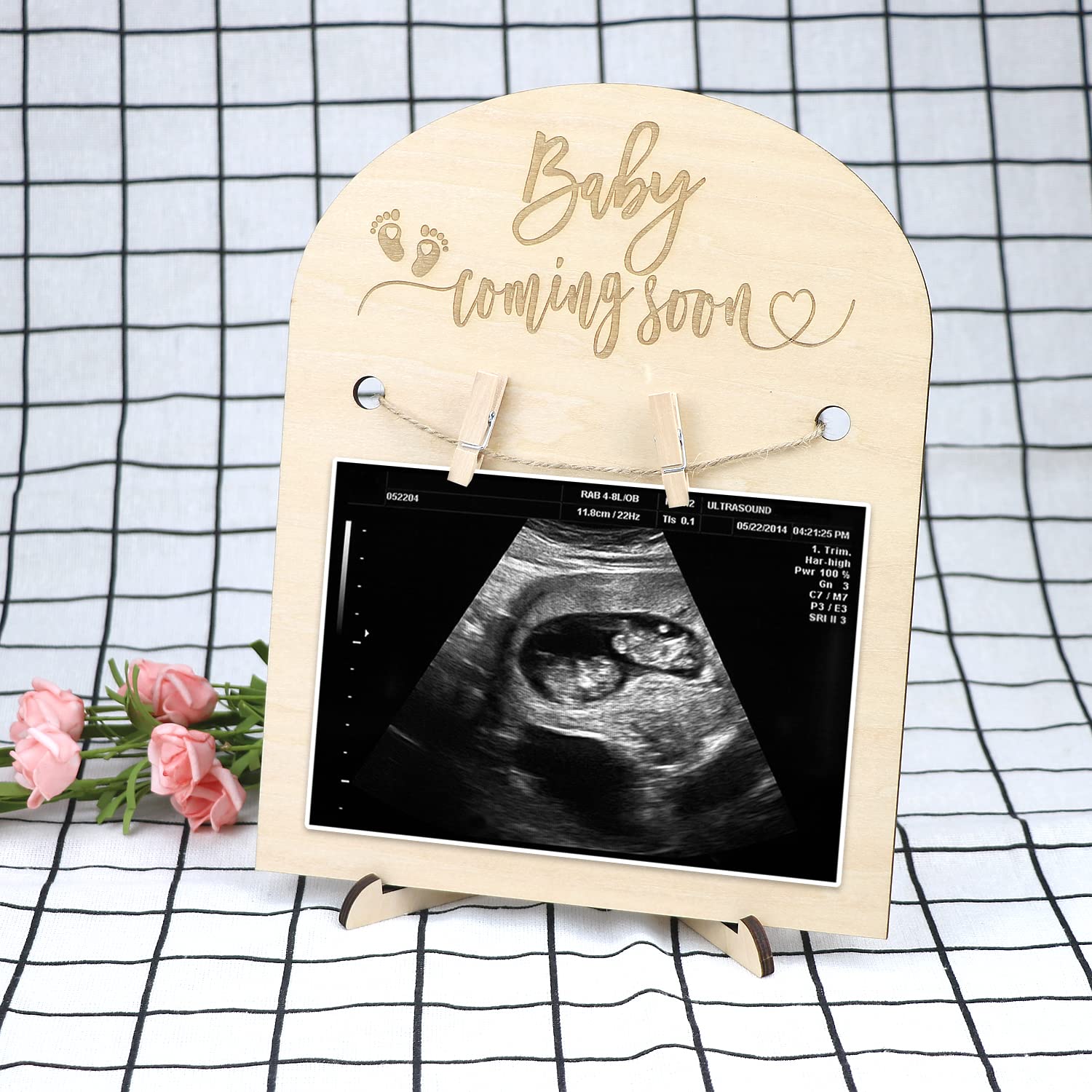 Xunboo Pregnancy Announcement Ultrasound Frame Stand Wooden Ultrasound Frame Gift for Mother-to-be Baby Shower Social Media Photo Prop (Large Size)