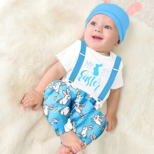 AGAPENG Baby Boy Easter Outfit Easter Outfit Baby Boy My First Easter Baby Boy Outfit Baby Boy Easter Outfit 0-3 Month Infant Short Sleeve Romper Bunny Suspender Pants Rabbit Ears Hat Blue