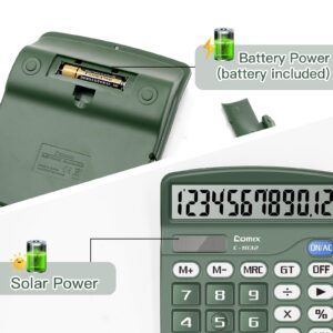 Comix Desktop Calculator 12 Digit with Large LCD Display and Big Button, 12 Digits Baisc Calculator, Solar Battery Dual Powered, for Office Home School C-1832(Green)