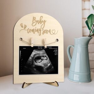 Xunboo Pregnancy Announcement Ultrasound Frame Stand Wooden Ultrasound Frame Gift for Mother-to-be Baby Shower Social Media Photo Prop (Large Size)