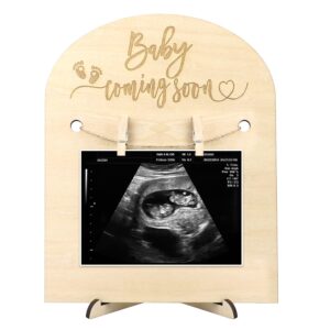 xunboo pregnancy announcement ultrasound frame stand wooden ultrasound frame gift for mother-to-be baby shower social media photo prop (large size)