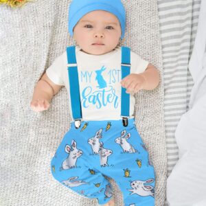 AGAPENG Baby Boy Easter Outfit Easter Outfit Baby Boy My First Easter Baby Boy Outfit Baby Boy Easter Outfit 0-3 Month Infant Short Sleeve Romper Bunny Suspender Pants Rabbit Ears Hat Blue