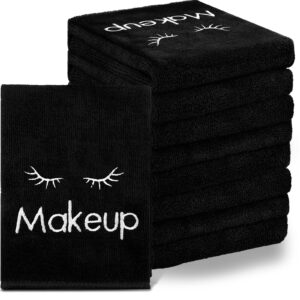 30 pieces microfiber makeup remover cloths 13 x 13 inches makeup towels reusable absorbent make up removers face wash cloth makeup washcloths with makeup embroidery for women, black