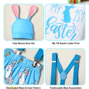 AGAPENG Baby Boy Easter Outfit Easter Outfit Baby Boy My First Easter Baby Boy Outfit Baby Boy Easter Outfit 0-3 Month Infant Short Sleeve Romper Bunny Suspender Pants Rabbit Ears Hat Blue