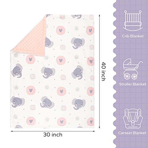 FUNUPUP Baby Blankets for Girls Boys Unisex Soft Minky Baby Blanket Double Layer Newborn Baby Receiving Blanket with Dotted Backing for Crib Stroller (30 x 40 Inch, Elephant's Love)