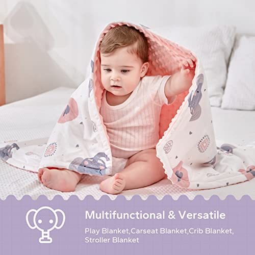 FUNUPUP Baby Blankets for Girls Boys Unisex Soft Minky Baby Blanket Double Layer Newborn Baby Receiving Blanket with Dotted Backing for Crib Stroller (30 x 40 Inch, Elephant's Love)