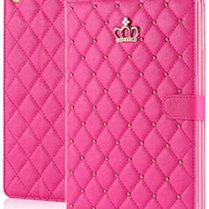 AmazFCCY Cute Crown Case for iPad 10th Generation 10.9 Inch 2022, iPad 10 Rhinestones Bling Diamond PU Leather Smart Auto Sleep/Wake Stand Shockproof for Apple iPad 10th Gen 2022 Release(Rose Red)