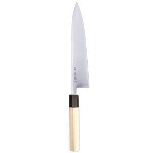 MASAMOTO KS Japanese Gyuto Chef's Knife with Sheath 9.5" (240mm) Made in JAPAN, Professional Kitchen Chef Knife, Ultra Sharp Japanese Carbon Steel Blade, Wood Wa Handle, Black Ferrule