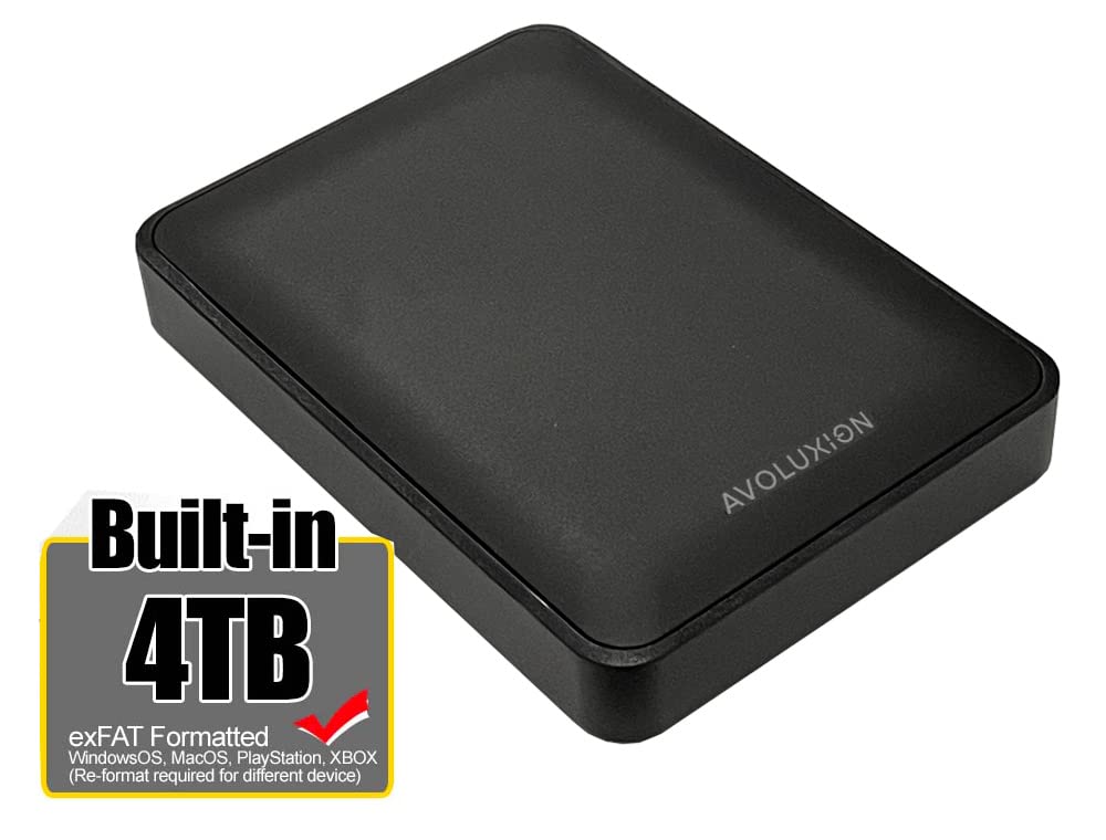 Avoluxion X1 4TB USB 3.0 Portable External Hard Drive for PC, Mac, PlayStation & Xbox (Black) - 2 Year Warranty