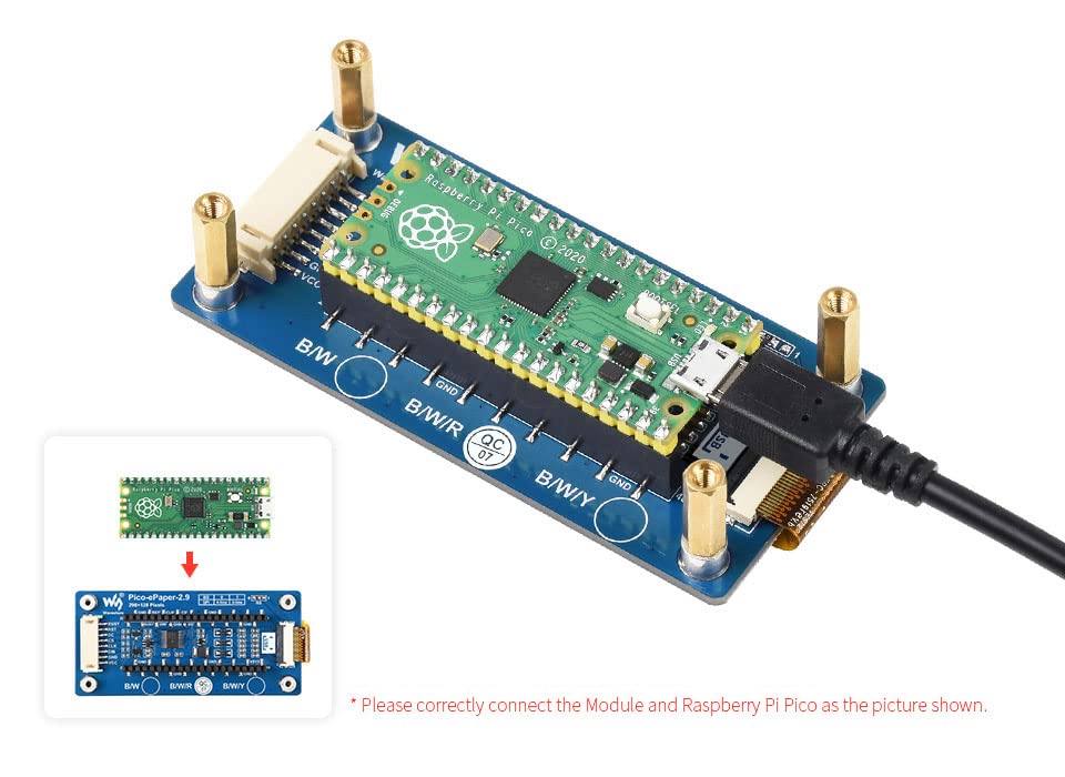 waveshare 2.9inch e-Paper Display Module for Raspberry Pi Pico, Red Black White Three Colors 296×128 Pixels E-Ink LCD Screen, SPI Interface Wide Viewing Angle, Paper-Like Effect