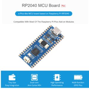 RP2040-Plus Pico-Like MCU Board Based on Raspberry Pi RP2040 Microcontroller, Dual-core Arm Processor, Onboard 16MB Flash, USB-C Connector (Without Header)