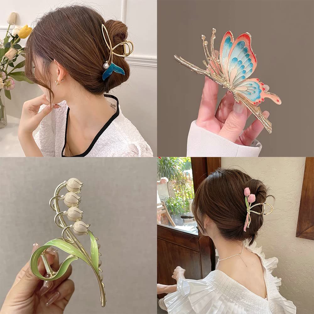 6Pcs Women's Large Non-Slip Strong Metal Hair Clips: Butterfly, Flower, Mermaid Sparkly Jaw Claws for Thick Hair