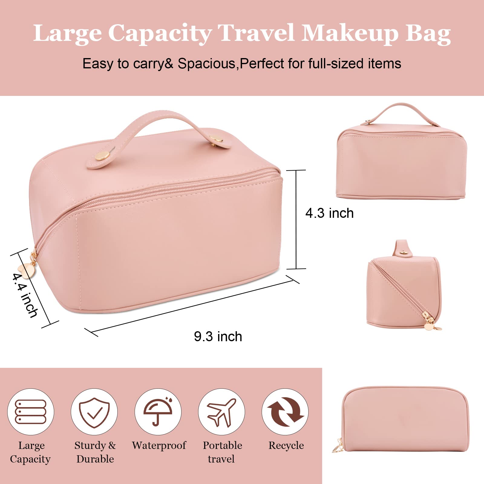 VENMATE Large Capacity Travel Cosmetic Bag, Makeup Bag Waterproof Portable Cosmetic Bag, Toiletry Bag for Skincare Cosmetics Toiletries with Handle and Divider, Travel Makeup Bag Mother's Day