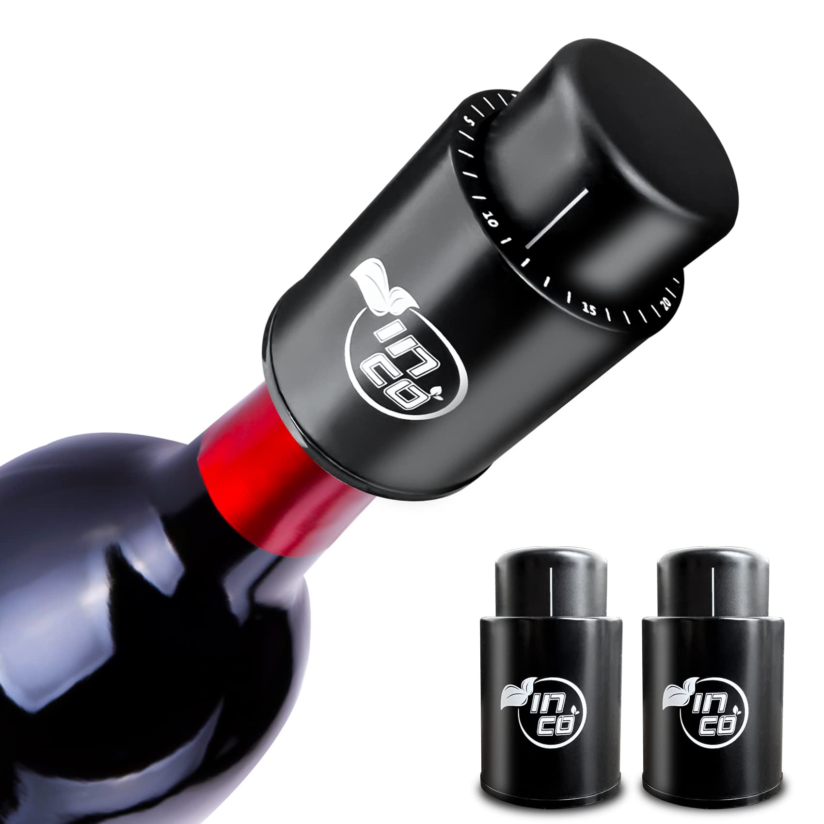 [2 PACK] Wine Bottle Stoppers, Reusable Wine Stoppers, Premium Vacuum Wine Preserver with Time Scale Record, Wine Savers Vacuum Pump Corks Keep Wine Fresh, Best Gift