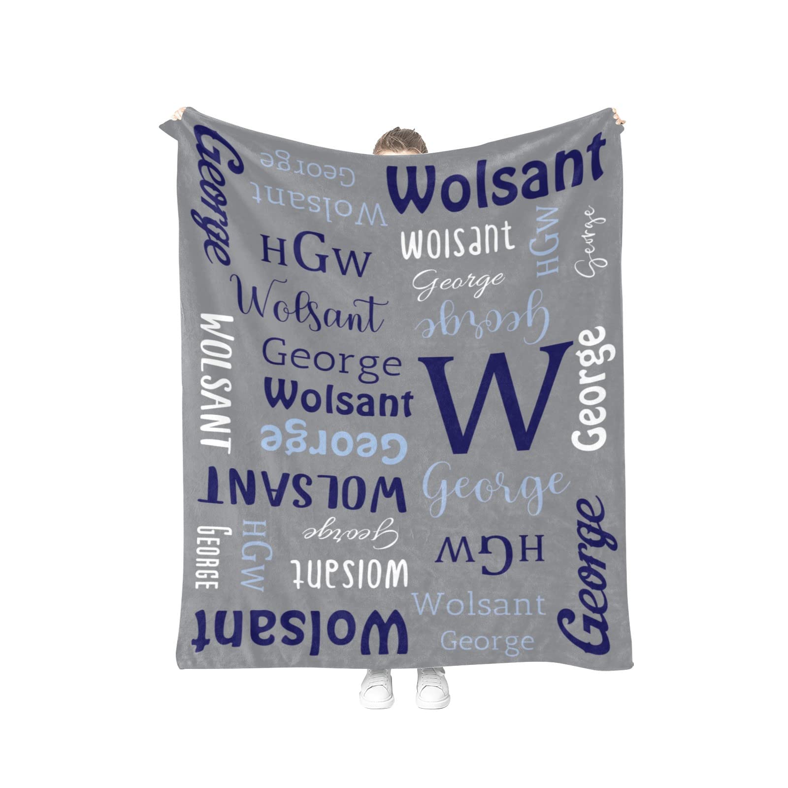 Eyesoul Personalized Baby Boys/Girls Blanket,Sublimation Name Blanket,Monogrammed Kids Blanket,Super Soft Blanket Gifts for Christmas/Birthday.Grey-50x60