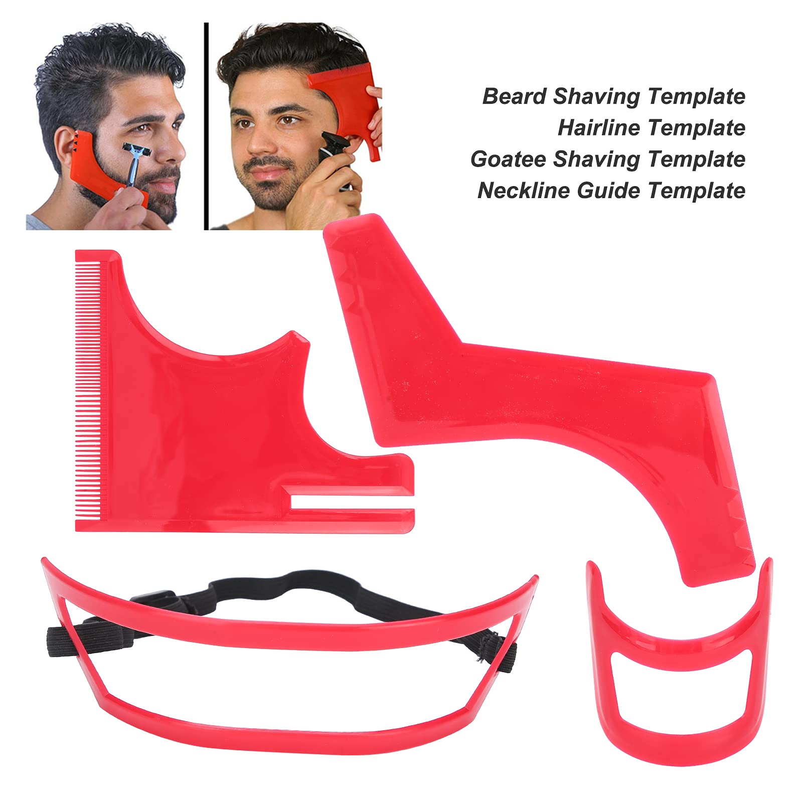 Beard Hairline Shaping Tool, Beard Shaping Tool Kit, Haircut Tool Kit, Comb For Beard Trimming, Beard Styling Cutting Hairline Grooming Red Plastic Beard Template Set (4pcs)