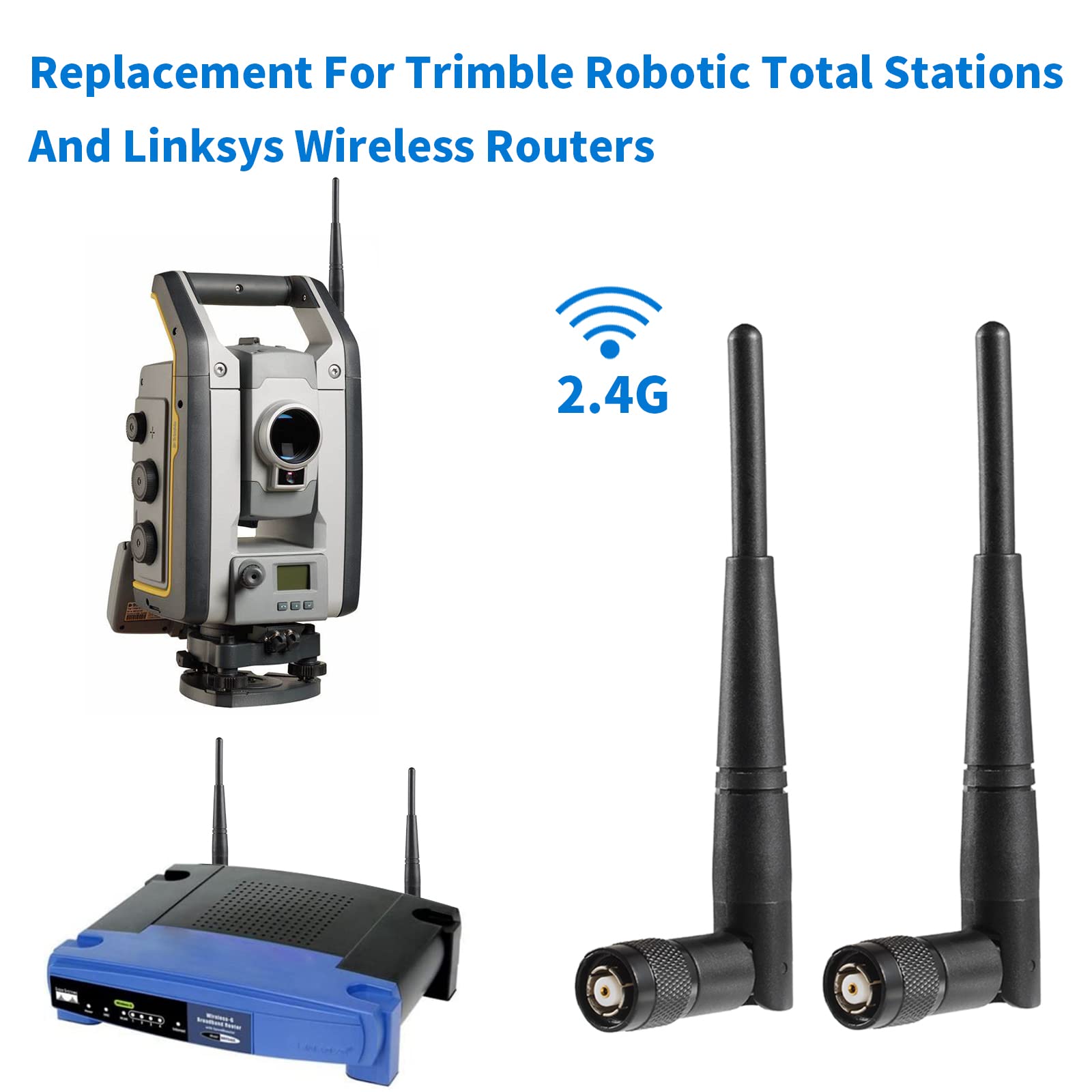 5dBi 2.4GHz WiFi Antenna RP-TNC Male Replacement Antenna Compatible with Trimble Robotic Total Stations TDS Ranger Data Collecter, for Wireless Linksys WiFi Router（Pack of 2）, Eifagur