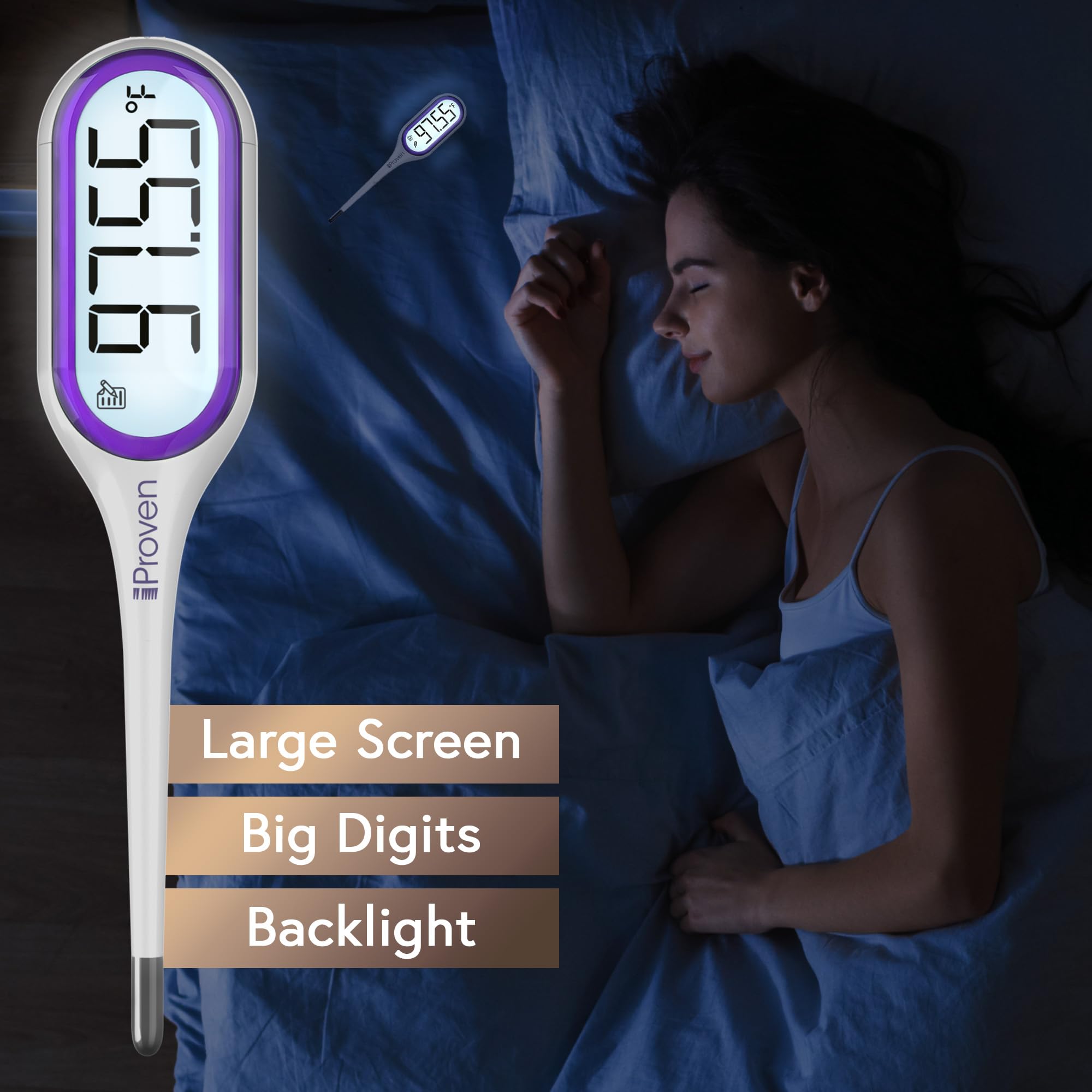 iProven Basal Body Thermometer with Backlight & Big Digits, 1/100 Degree High Precision, BBT for Ovulation Tracking, 30 Memory Recall, Accurate Fertility Temperature Tracker