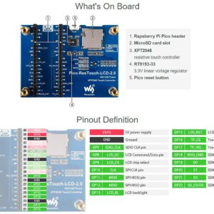 waveshare 2.8inch Resistive Touch Display Module for Raspberry Pi Pico, 320×240 Pixels IPS LCD Screen,Touch Controller XPT2046, SPI Interface, 262K Display Color