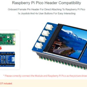 waveshare 1.3inch LCD Display Module for Raspberry Pi Pico, 240×240 Resolution IPS Screen Display 65K RGB Display Color, SPI Interface with 1x Joystick and 4X User Buttons for Easy Interacting