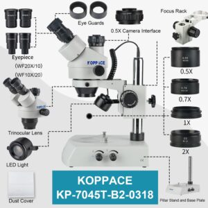 KOPPACE 3.5X-180X Trinocular Stereo Microscope Upper and Lower LED Light Source Continuous Zoom Lens Mobile Phone Repair Microscope.