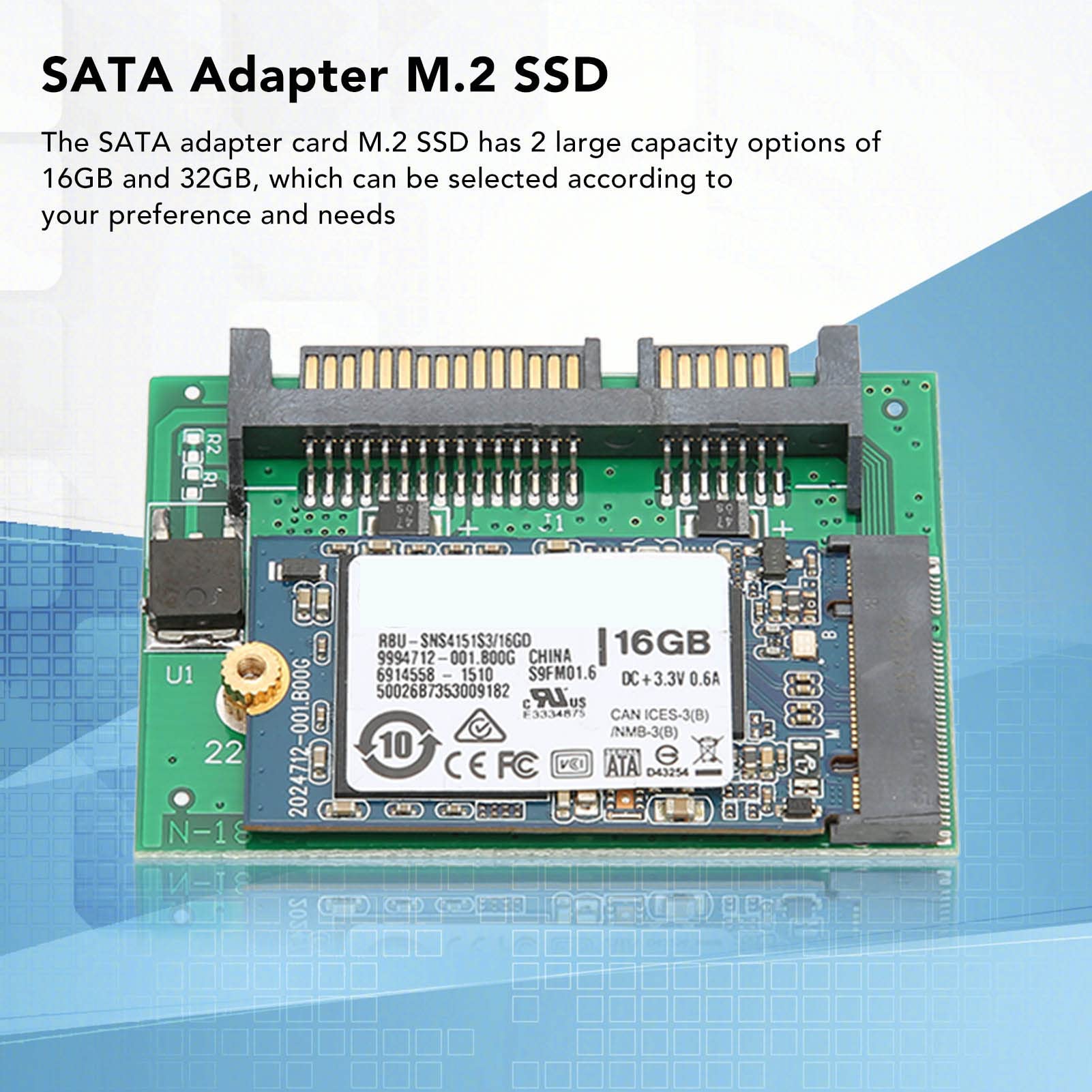 SATA Adapter Card M.2SSD, M.2 Hard Drive Performance, 2 in 1 High Capacity Computer Accessories, Plug and Play(16GB)