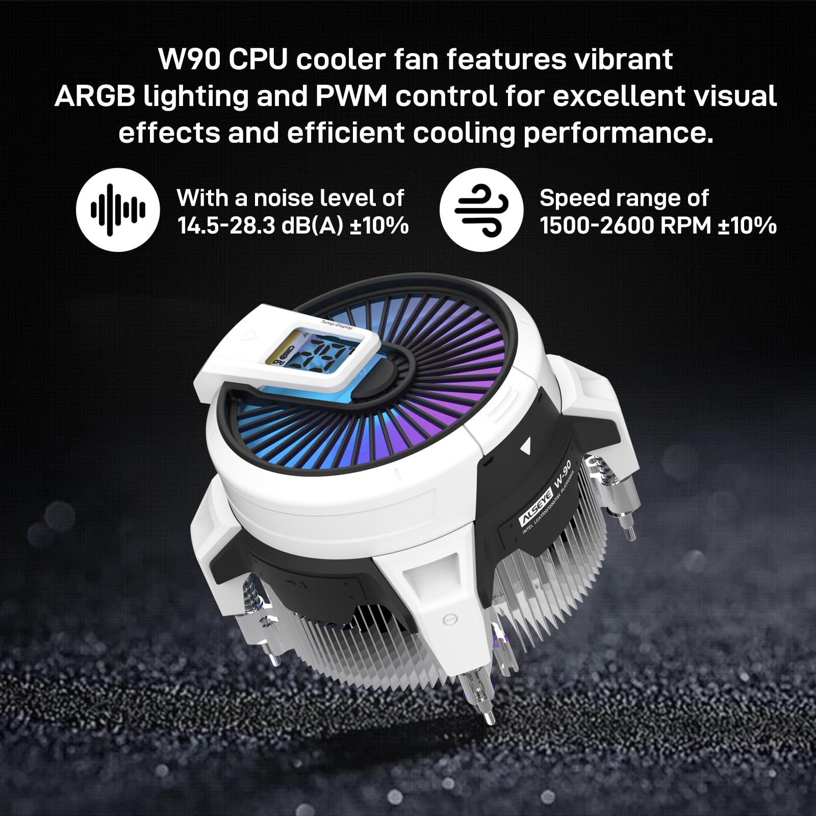 ALSEYE W90 CPU Cooler, Temperature Displayed CPU Cooler for Small Size PC Case with Powerful 90mm ARGB Lighting Fan and 40mm High-Performance Heat Column Inside (W90 Intel Version)