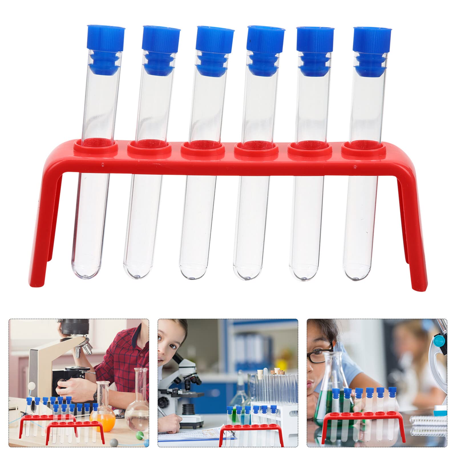 Plastic Test Tube Set with Rubber Stoppers and Plastic Rack, Includes 12pcs Test Tube and 2pcs Storage Stand, Science Learning Tools, Test Tube Vial Shot Plastic Holder Rack