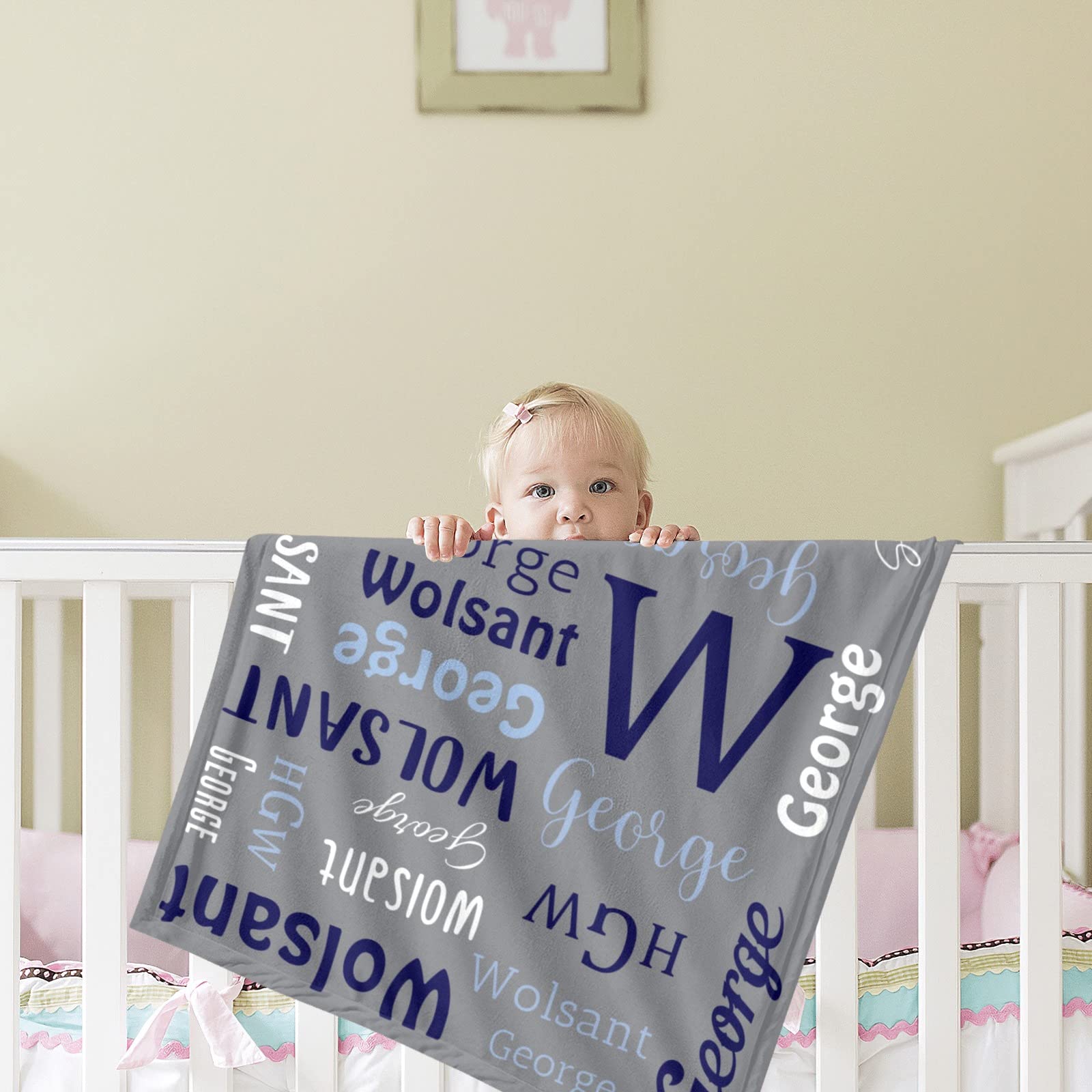 Eyesoul Personalized Baby Boys/Girls Blanket,Sublimation Name Blanket,Monogrammed Kids Blanket,Super Soft Blanket Gifts for Christmas/Birthday.Grey-50x60