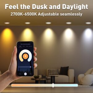 Rollin Light Smart Recessed Lighting 6 Inch - 6 Pack Wi-Fi Bluetooth Ultra-Thin Canless LED Recessed RGBCW Light with Junction Box 13W, 1100LM, 2700K-6500K, CRI80+ Work with Alexa/Google/Siri