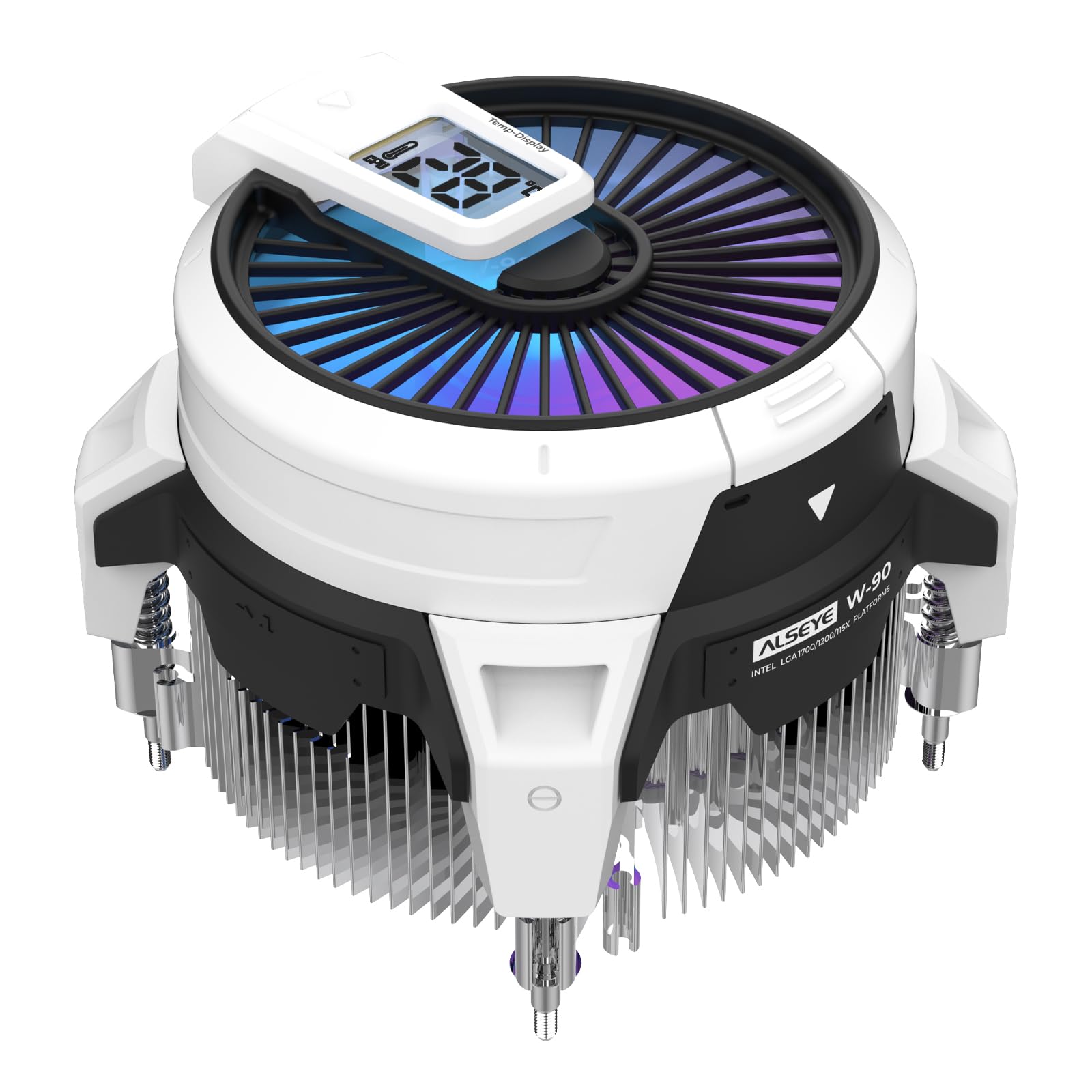 ALSEYE W90 CPU Cooler, Temperature Displayed CPU Cooler for Small Size PC Case with Powerful 90mm ARGB Lighting Fan and 40mm High-Performance Heat Column Inside (W90 Intel Version)