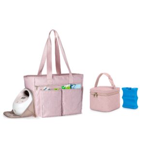 fasrom breast pump travel bag with laptop sleeve bundle with baby bottle cooler bag with ice pack for nursing moms