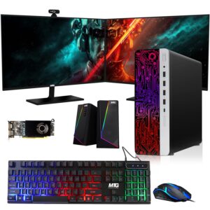 hp g3 gaming desktop pc, core i7 6th gen, amd rx 550 graphic, 16gb ram, 1tb ssd | 2tb hdd, new dual mtg 27 inch monitor, rgb keyboard mouse, speaker, webcam, wifi, win 10 pro (renewed)