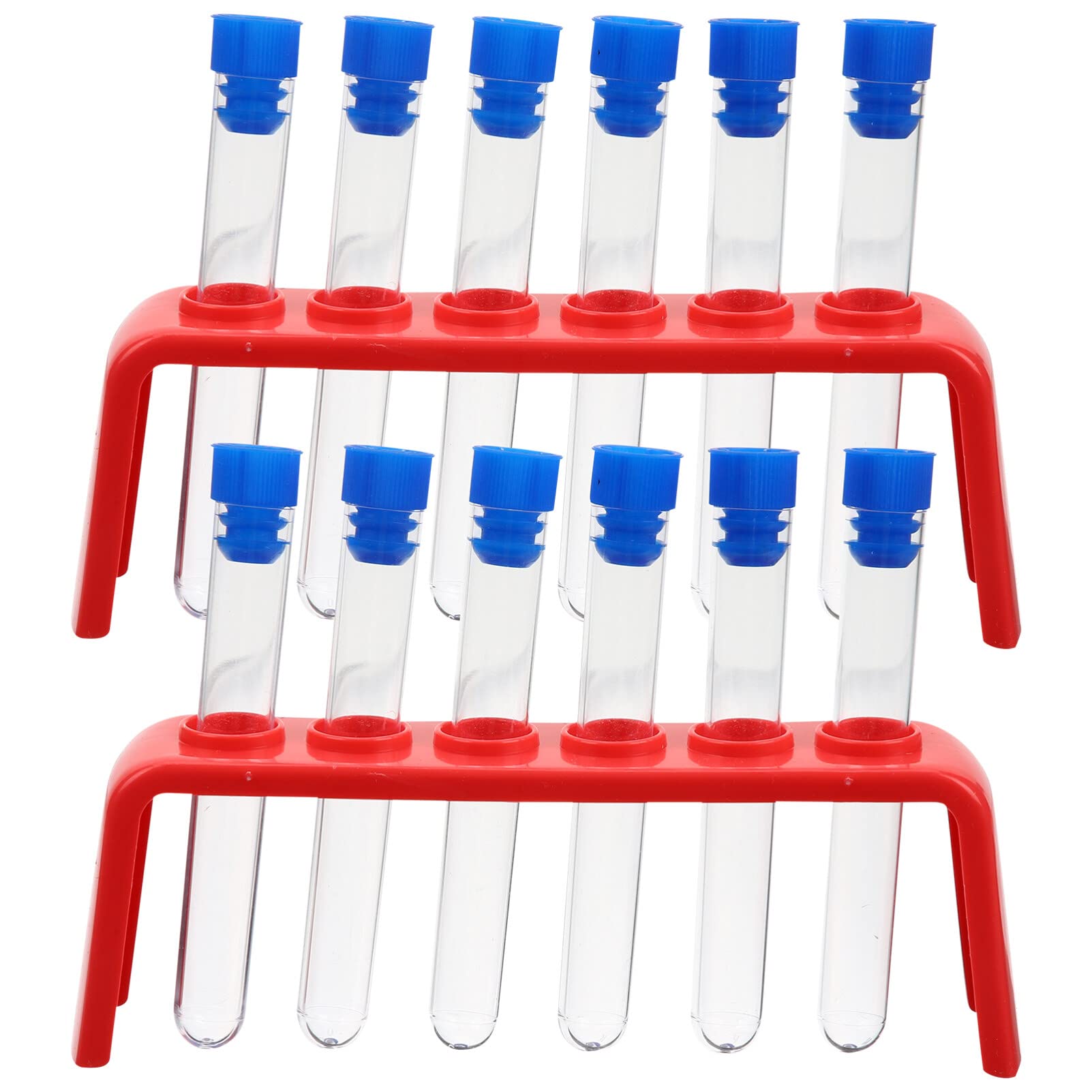 Plastic Test Tube Set with Rubber Stoppers and Plastic Rack, Includes 12pcs Test Tube and 2pcs Storage Stand, Science Learning Tools, Test Tube Vial Shot Plastic Holder Rack