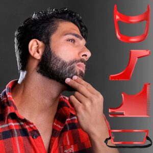 Beard Hairline Shaping Tool, Beard Shaping Tool Kit, Haircut Tool Kit, Comb For Beard Trimming, Beard Styling Cutting Hairline Grooming Red Plastic Beard Template Set (4pcs)