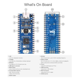 RP2040-Plus Pico-Like MCU Board Based on Raspberry Pi RP2040 Microcontroller, Dual-core Arm Processor, Onboard 16MB Flash, USB-C Connector (Without Header)