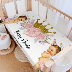 personalized crib sheet with baby name mattress sheets - custom cherub golden crown bouquet multi functional nursery for girl sheet