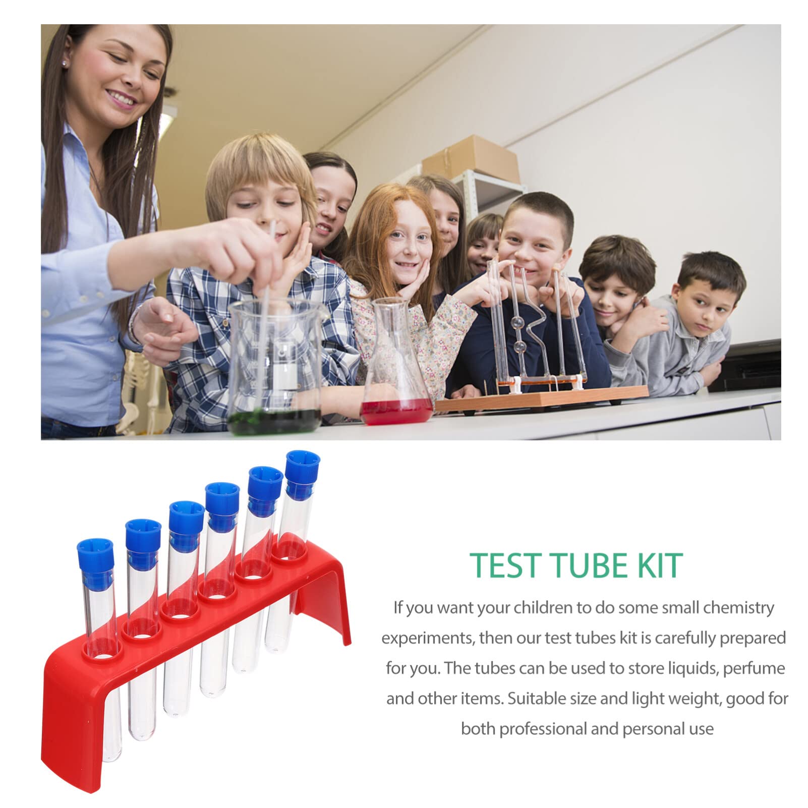 Plastic Test Tube Set with Rubber Stoppers and Plastic Rack, Includes 12pcs Test Tube and 2pcs Storage Stand, Science Learning Tools, Test Tube Vial Shot Plastic Holder Rack