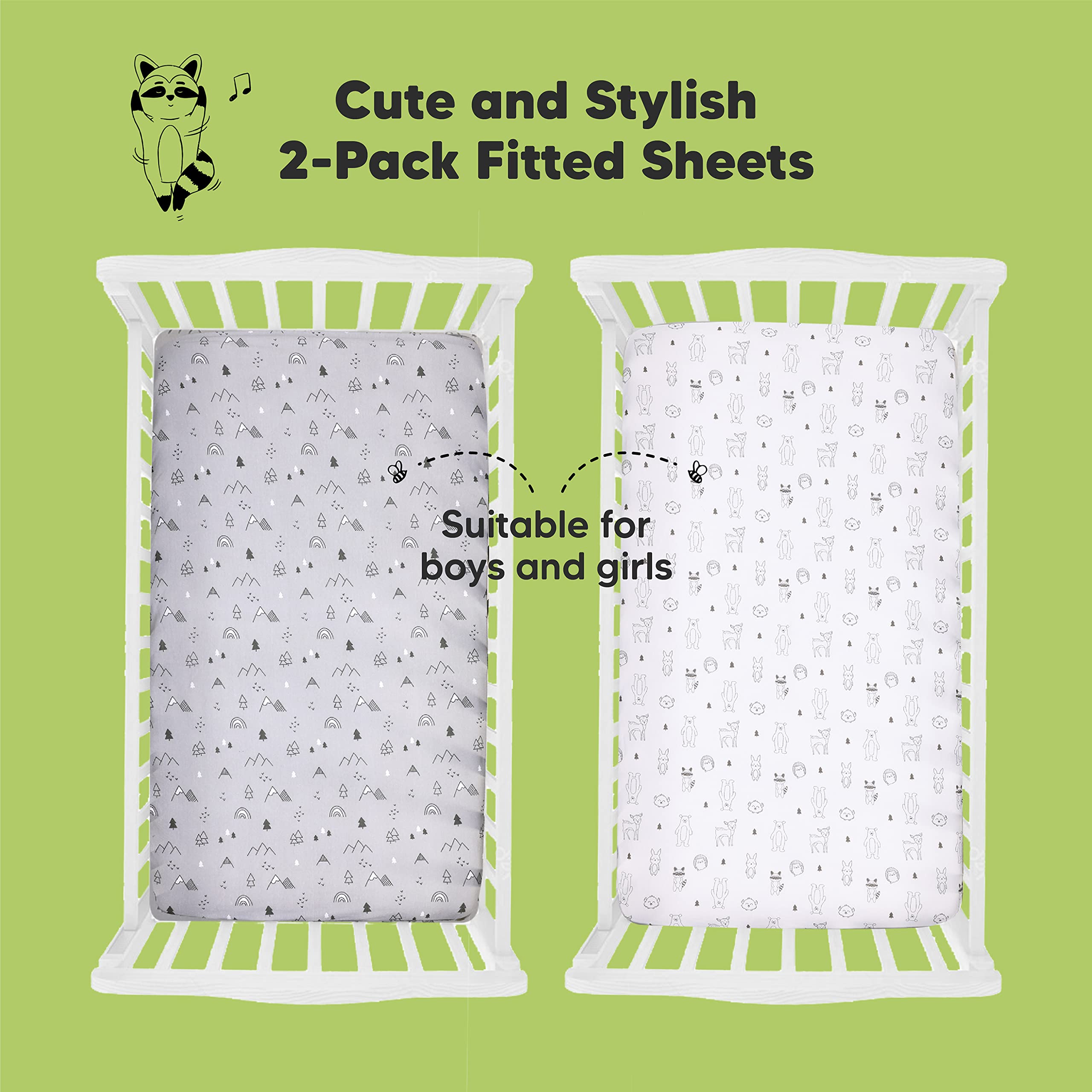 KeaBabies 2-Pack Mini Crib Sheets, Pack and Play Sheets Fitted and 2-Pack Organic Crib Sheets for Boys, Girls - Pack N Play Sheets - Jersey Fitted Crib Sheet, Baby Crib Sheets Neutral