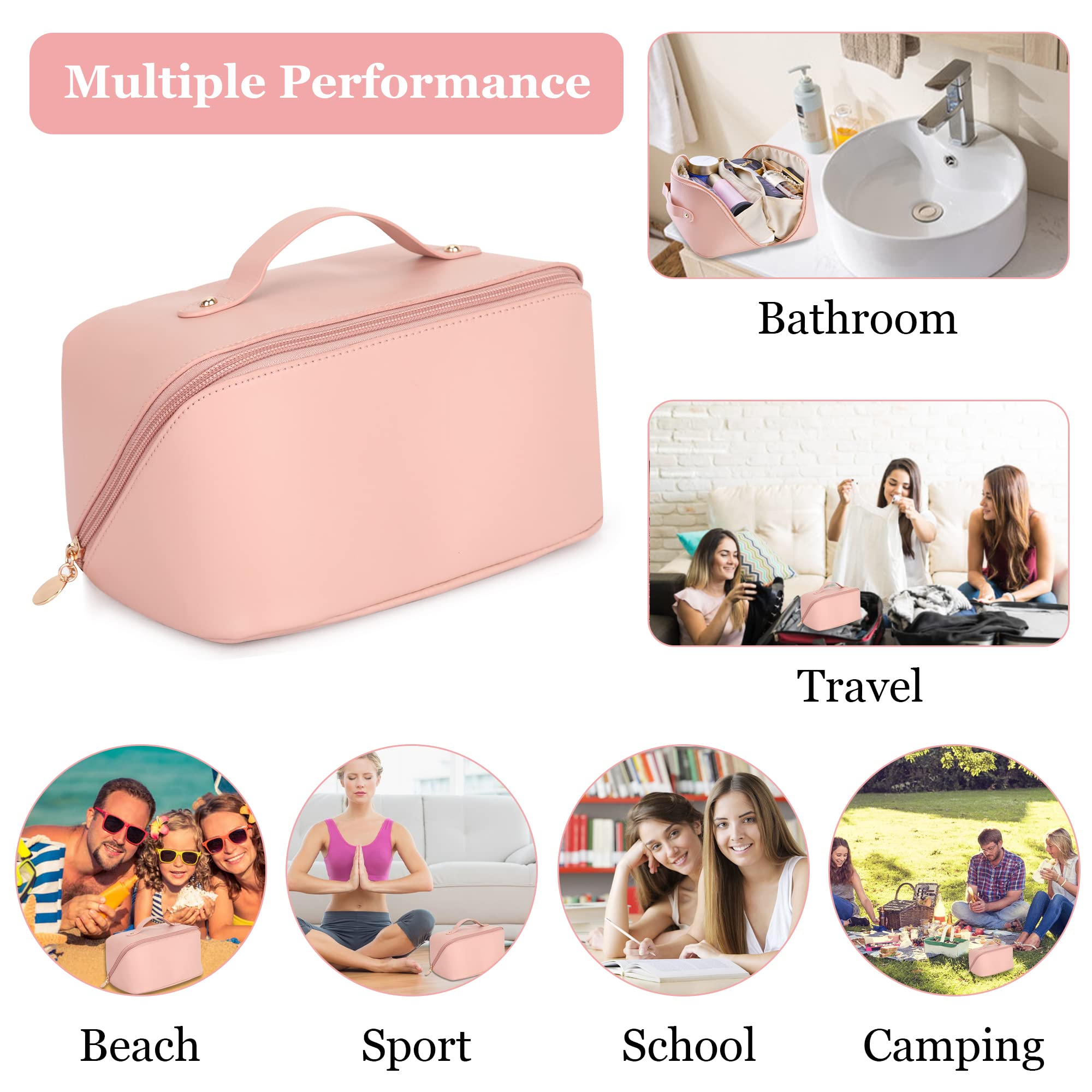 VENMATE Large Capacity Travel Cosmetic Bag, Makeup Bag Waterproof Portable Cosmetic Bag, Toiletry Bag for Skincare Cosmetics Toiletries with Handle and Divider, Travel Makeup Bag Mother's Day